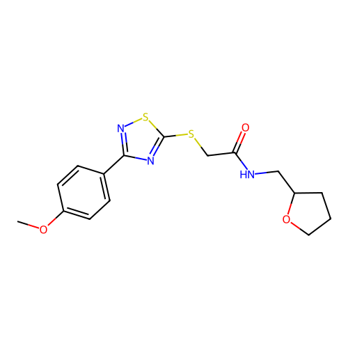 2-((3-(4-methoxyphenyl)-1,2,4-thiadiazol-5-yl)thio)-N-((tetrahydrofuran-2-yl)methyl)acetamide structure