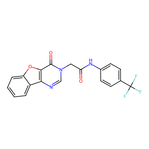 2-{6-oxo-8-oxa-3,5-diazatricyclo[7.4.0.0^{2,7}]trideca-1(9),2(7),3,10,12-pentaen-5-yl}-N-[4-(trifluoromethyl)phenyl]acetamide structure