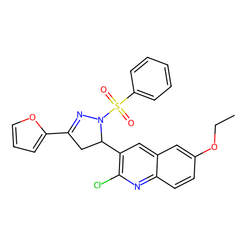 2-chloro-6-ethoxy-3-(3-(furan-2-yl)-1-(phenylsulfonyl)-4,5-dihydro-1H-pyrazol-5-yl)quinoline structure