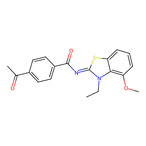 4-acetyl-N-(3-ethyl-4-methoxy-1,3-benzothiazol-2-ylidene)benzamide structure