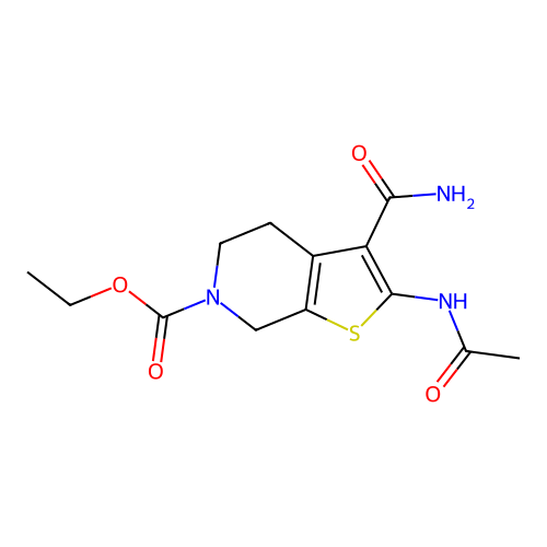ethyl 2-acetamido-3-carbamoyl-4,5-dihydrothieno[2,3-c]pyridine-6(7H)-carboxylate structure