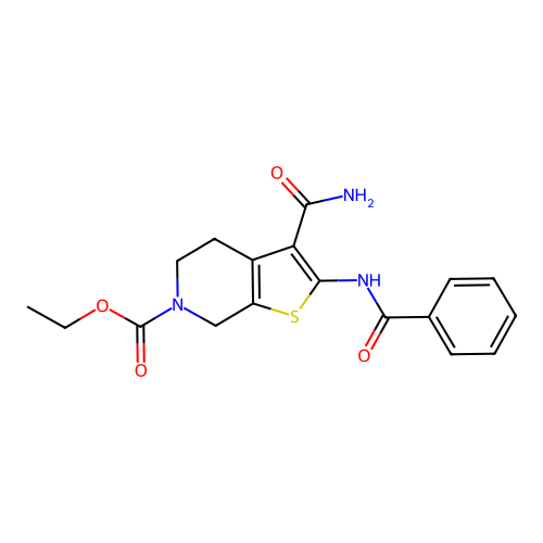 ethyl 2-benzamido-3-carbamoyl-4,5-dihydrothieno[2,3-c]pyridine-6(7H)-carboxylate structure