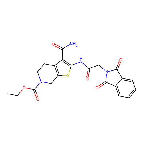 ethyl 3-carbamoyl-2-(2-(1,3-dioxoisoindolin-2-yl)acetamido)-4,5-dihydrothieno[2,3-c]pyridine-6(7H)-carboxylate structure