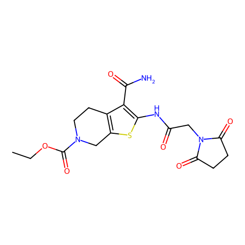 ethyl 3-carbamoyl-2-(2-(2,5-dioxopyrrolidin-1-yl)acetamido)-4,5-dihydrothieno[2,3-c]pyridine-6(7H)-carboxylate structure