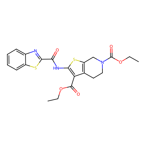 diethyl 2-(benzo[d]thiazole-2-carboxamido)-4,5-dihydrothieno[2,3-c]pyridine-3,6(7H)-dicarboxylate structure