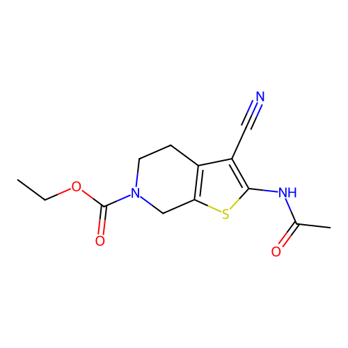 ethyl 2-acetamido-3-cyano-4,5-dihydrothieno[2,3-c]pyridine-6(7H)-carboxylate structure