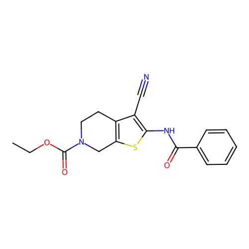 ethyl 2-benzamido-3-cyano-4,5-dihydrothieno[2,3-c]pyridine-6(7H)-carboxylate structure