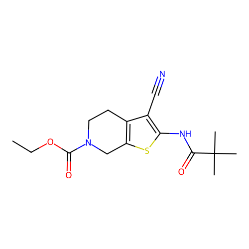 ethyl 3-cyano-2-pivalamido-4,5-dihydrothieno[2,3-c]pyridine-6(7H)-carboxylate structure