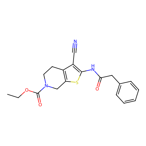 ethyl 3-cyano-2-(2-phenylacetamido)-4,5-dihydrothieno[2,3-c]pyridine-6(7H)-carboxylate structure