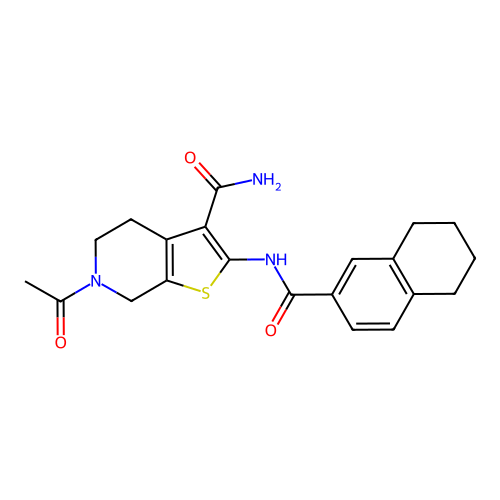 6-acetyl-2-(5,6,7,8-tetrahydronaphthalene-2-carboxamido)-4,5,6,7-tetrahydrothieno[2,3-c]pyridine-3-carboxamide structure