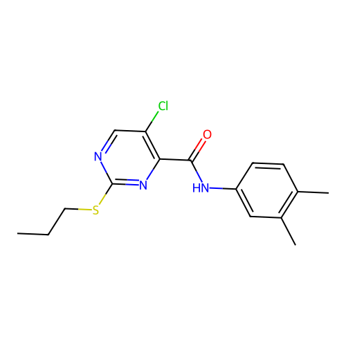 5-chloro-N-(3,4-dimethylphenyl)-2-propylsulfanylpyrimidine-4-carboxamide structure