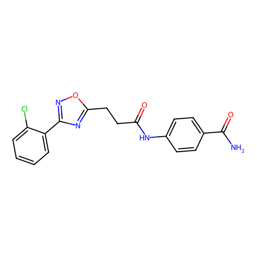 4-[3-[3-(2-Chlorophenyl)-1,2,4-oxadiazol-5-yl]propanoylamino]benzamide structure