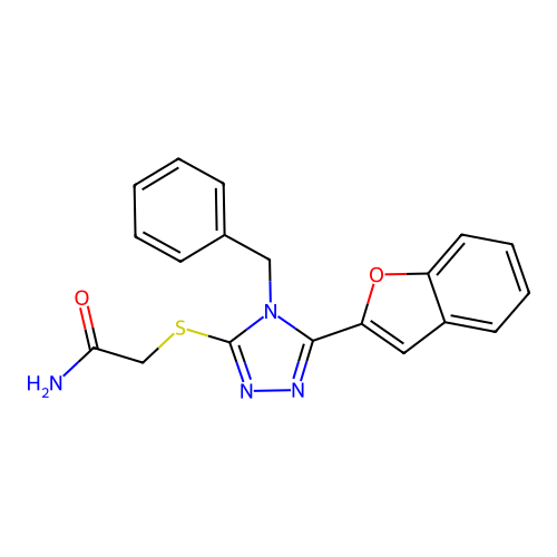 2-[[5-(2-Benzofuranyl)-4-(phenylmethyl)-1,2,4-triazol-3-yl]thio]acetamide structure