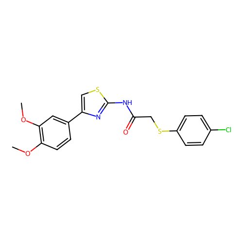 2-(4-chlorophenyl)sulfanyl-N-[4-(3,4-dimethoxyphenyl)-1,3-thiazol-2-yl]acetamide structure