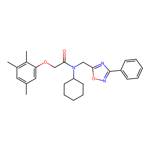 N-cyclohexyl-N-[(3-phenyl-1,2,4-oxadiazol-5-yl)methyl]-2-(2,3,5-trimethylphenoxy)acetamide structure