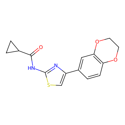 N-[4-(2,3-dihydro-1,4-benzodioxin-6-yl)-1,3-thiazol-2-yl]cyclopropanecarboxamide structure