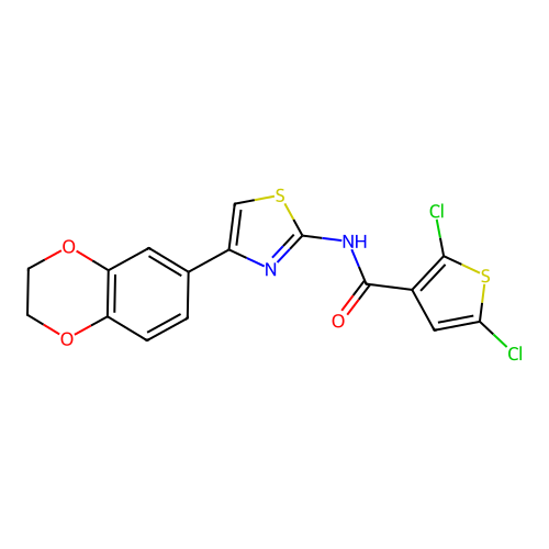 2,5-dichloro-N-[4-(2,3-dihydro-1,4-benzodioxin-6-yl)-1,3-thiazol-2-yl]thiophene-3-carboxamide structure