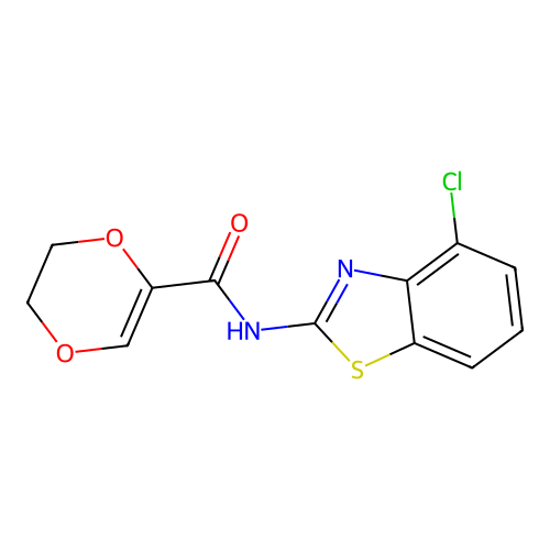 N-(4-chlorobenzo[d]thiazol-2-yl)-5,6-dihydro-1,4-dioxine-2-carboxamide structure