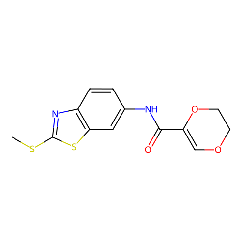 N-(2-(methylthio)benzo[d]thiazol-6-yl)-5,6-dihydro-1,4-dioxine-2-carboxamide structure