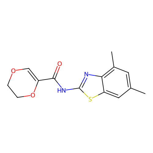 N-(4,6-dimethylbenzo[d]thiazol-2-yl)-5,6-dihydro-1,4-dioxine-2-carboxamide structure