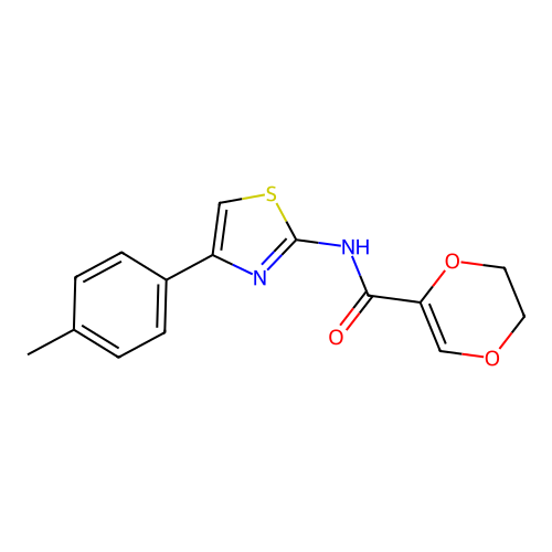 N-(4-(p-tolyl)thiazol-2-yl)-5,6-dihydro-1,4-dioxine-2-carboxamide structure