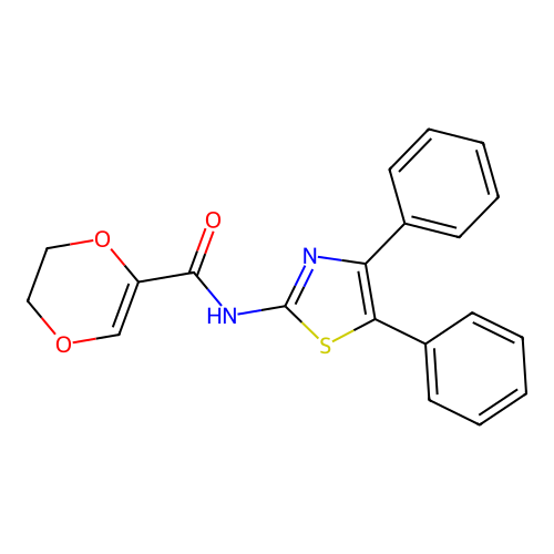 N-(4,5-diphenylthiazol-2-yl)-5,6-dihydro-1,4-dioxine-2-carboxamide structure