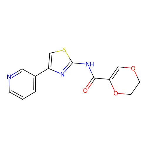 N-(4-(pyridin-3-yl)thiazol-2-yl)-5,6-dihydro-1,4-dioxine-2-carboxamide structure