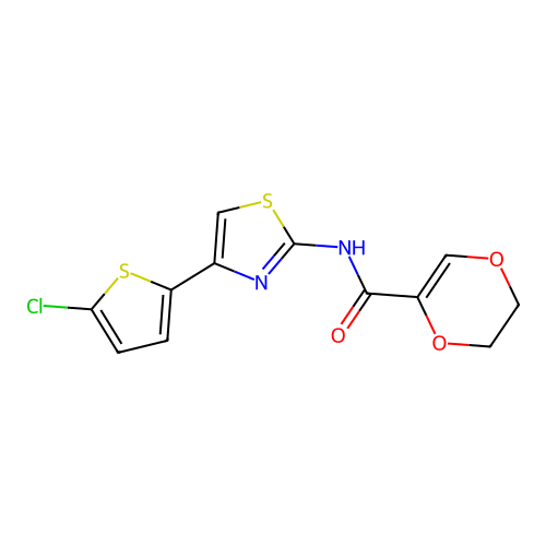 N-(4-(5-chlorothiophen-2-yl)thiazol-2-yl)-5,6-dihydro-1,4-dioxine-2-carboxamide structure