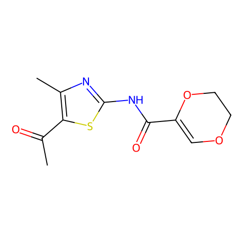 N-(5-acetyl-4-methylthiazol-2-yl)-5,6-dihydro-1,4-dioxine-2-carboxamide structure