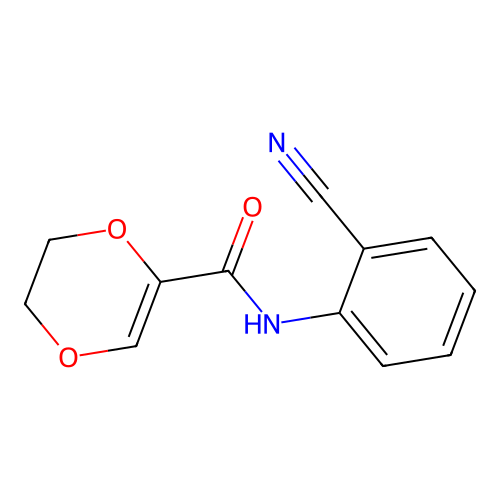 N-(2-cyanophenyl)-5,6-dihydro-1,4-dioxine-2-carboxamide structure