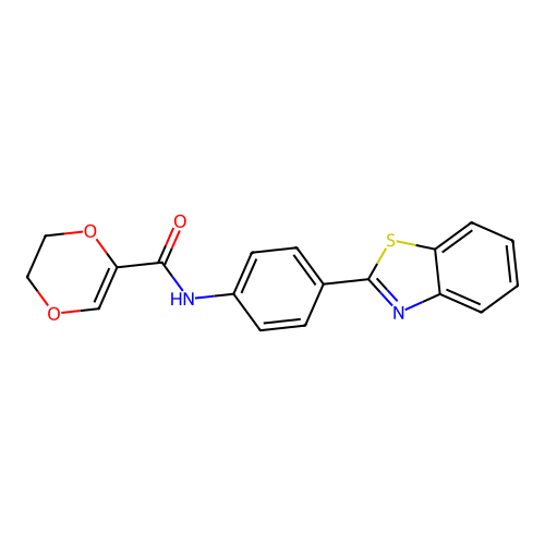 N-(4-(benzo[d]thiazol-2-yl)phenyl)-5,6-dihydro-1,4-dioxine-2-carboxamide structure