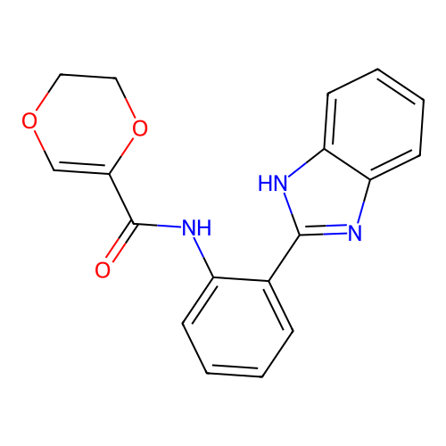 N-(2-(1H-benzo[d]imidazol-2-yl)phenyl)-5,6-dihydro-1,4-dioxine-2-carboxamide structure