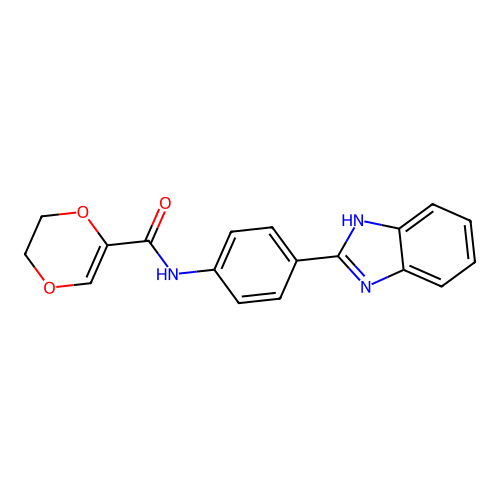 N-(4-(1H-benzo[d]imidazol-2-yl)phenyl)-5,6-dihydro-1,4-dioxine-2-carboxamide structure