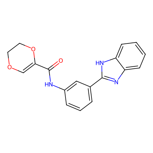 N-(3-(1H-benzo[d]imidazol-2-yl)phenyl)-5,6-dihydro-1,4-dioxine-2-carboxamide structure