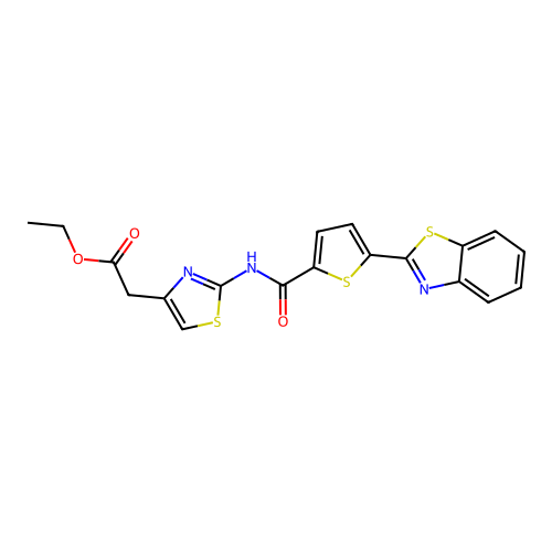 Ethyl 2-(2-(5-(benzo[d]thiazol-2-yl)thiophene-2-carboxamido)thiazol-4-yl)acetate structure