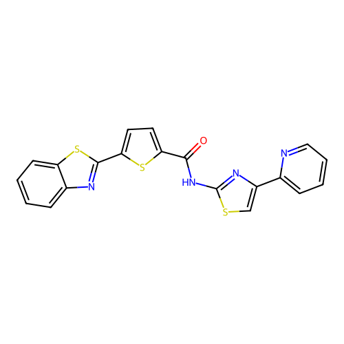 5-(benzo[d]thiazol-2-yl)-N-(4-(pyridin-2-yl)thiazol-2-yl)thiophene-2-carboxamide structure