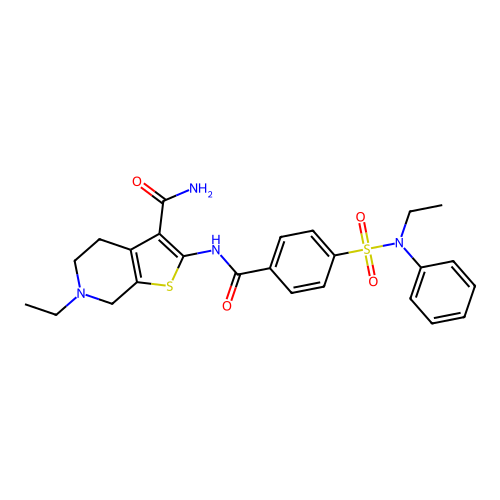6-ethyl-2-[[4-[ethyl(phenyl)sulfamoyl]benzoyl]amino]-5,7-dihydro-4H-thieno[2,3-c]pyridine-3-carboxamide structure