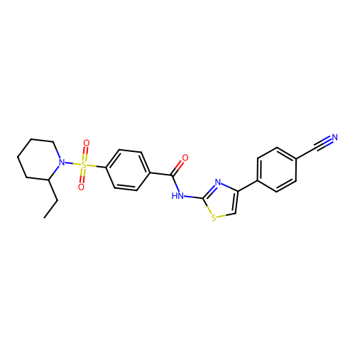 N-(4-(4-cyanophenyl)thiazol-2-yl)-4-((2-ethylpiperidin-1-yl)sulfonyl)benzamide structure