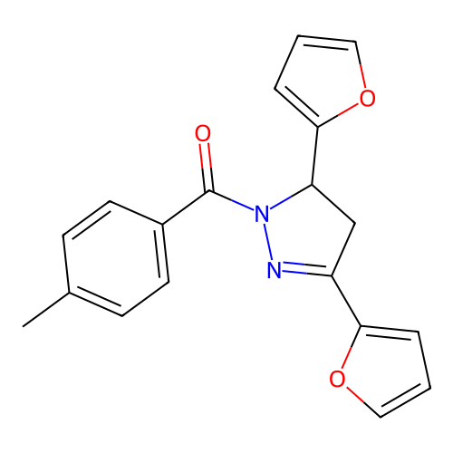 (3,5-di(furan-2-yl)-4,5-dihydro-1H-pyrazol-1-yl)(p-tolyl)methanone structure