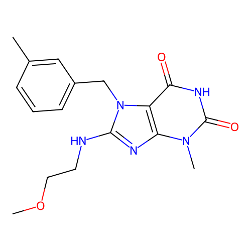 8-(2-Methoxyethylamino)-3-methyl-7-[(3-methylphenyl)methyl]purine-2,6-dione structure