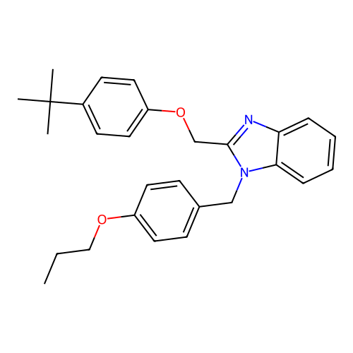 2-((4-(tert-butyl)phenoxy)methyl)-1-(4-propoxybenzyl)-1H-benzo[d]imidazole structure