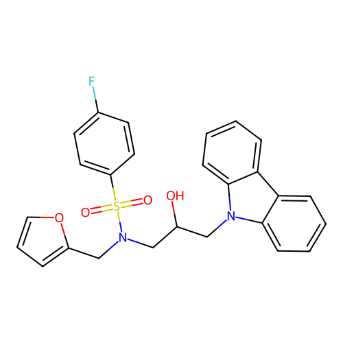 N-[3-(9H-carbazol-9-yl)-2-hydroxypropyl]-4-fluoro-N-[(furan-2-yl)methyl]benzene-1-sulfonamide structure