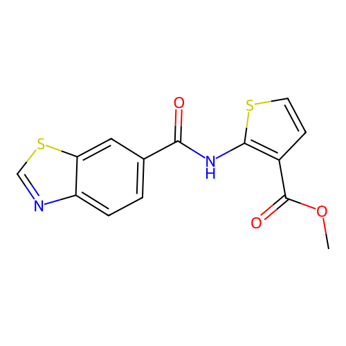 Methyl 2-(benzo[d]thiazole-6-carboxamido)thiophene-3-carboxylate structure