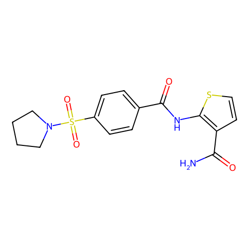 2-(4-(Pyrrolidin-1-ylsulfonyl)benzamido)thiophene-3-carboxamide structure