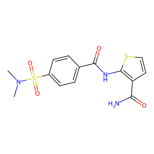 2-[[4-(Dimethylsulfamoyl)benzoyl]amino]thiophene-3-carboxamide structure