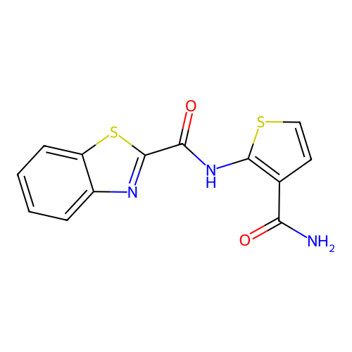 N-(3-carbamoylthiophen-2-yl)-1,3-benzothiazole-2-carboxamide structure