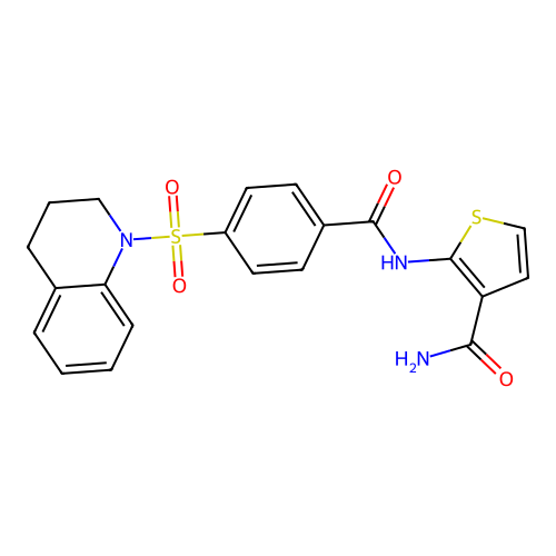 2-(4-((3,4-dihydroquinolin-1(2H)-yl)sulfonyl)benzamido)thiophene-3-carboxamide structure