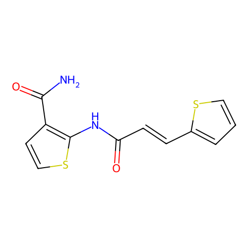 (E)-2-(3-(thiophen-2-yl)acrylamido)thiophene-3-carboxamide structure