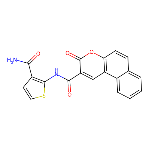 N-(3-carbamoylthiophen-2-yl)-3-oxo-3H-benzo[f]chromene-2-carboxamide structure