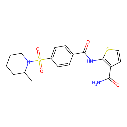 2-(4-((2-Methylpiperidin-1-yl)sulfonyl)benzamido)thiophene-3-carboxamide structure
